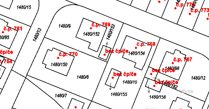 Bechyně 47410647 na parcele st. 1480/153 v KÚ Bechyně, Katastrální mapa