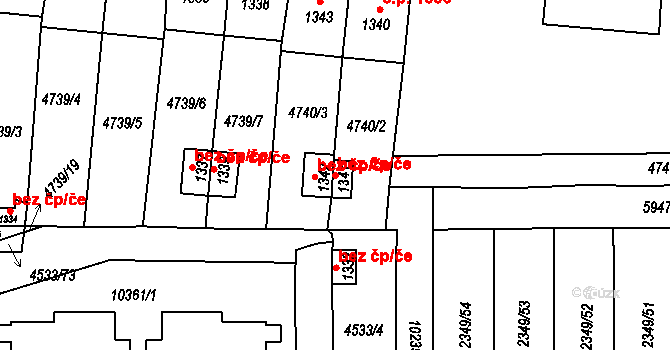 Hrušovany nad Jevišovkou 47462647 na parcele st. 1341 v KÚ Hrušovany nad Jevišovkou, Katastrální mapa