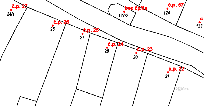 Vážany 24 na parcele st. 28 v KÚ Vážany u Uherského Hradiště, Katastrální mapa