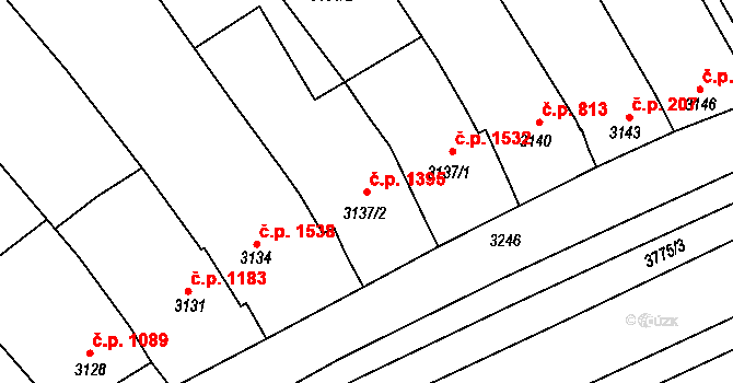 Kunovice 1395 na parcele st. 3137/2 v KÚ Kunovice u Uherského Hradiště, Katastrální mapa