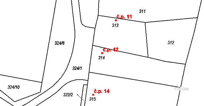 Nemilkov 12, Lišnice na parcele st. 314 v KÚ Lišnice, Katastrální mapa