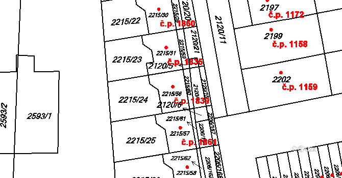 Šlapanice 1839 na parcele st. 2215/56 v KÚ Šlapanice u Brna, Katastrální mapa