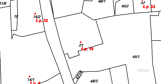 Podhradí 19, Třemošnice na parcele st. 23 v KÚ Podhradí v Železných horách, Katastrální mapa