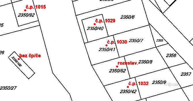 Bučovice 1030 na parcele st. 2350/41 v KÚ Bučovice, Katastrální mapa