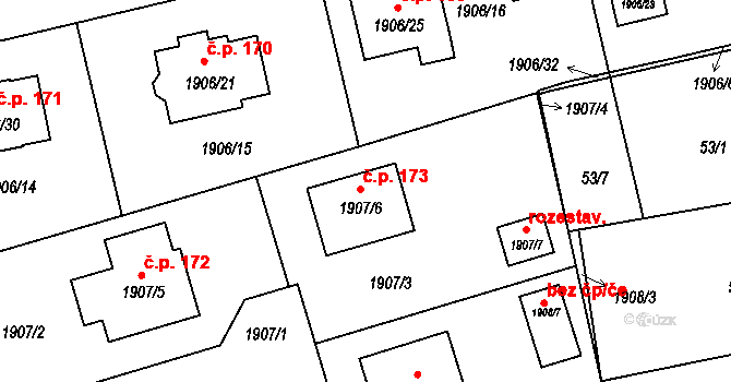 Plzeňské Předměstí 173, Horšovský Týn na parcele st. 1907/6 v KÚ Horšovský Týn, Katastrální mapa