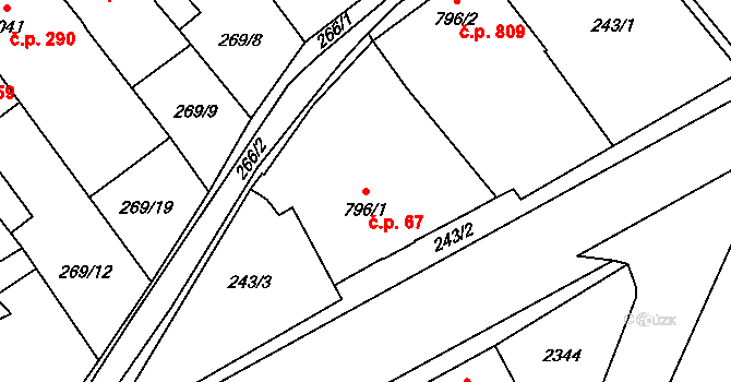 Beroun-Závodí 67, Beroun na parcele st. 796/1 v KÚ Beroun, Katastrální mapa