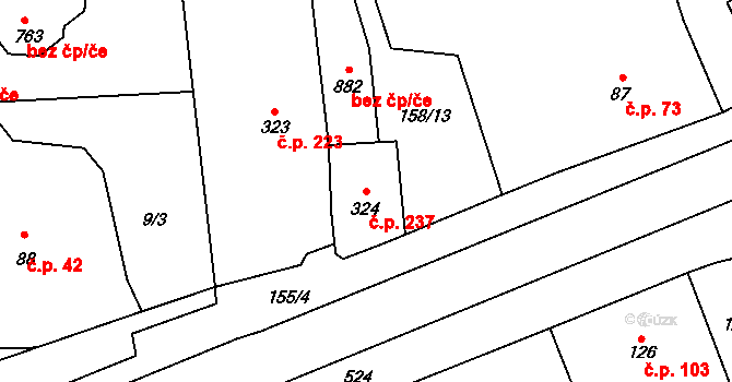 Rudná 237 na parcele st. 324 v KÚ Dušníky u Rudné, Katastrální mapa