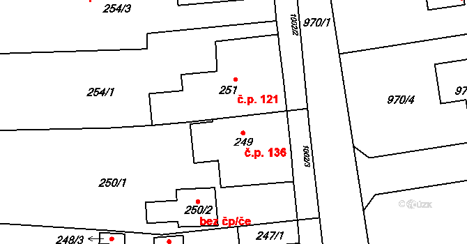 Meclov 136 na parcele st. 249 v KÚ Meclov, Katastrální mapa