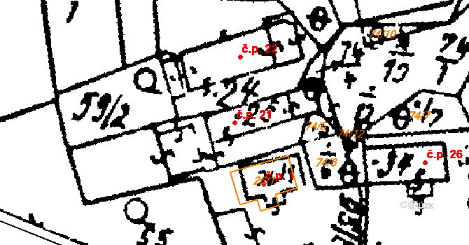 Březí 21, Žinkovy na parcele st. 25 v KÚ Březí u Žinkov, Katastrální mapa