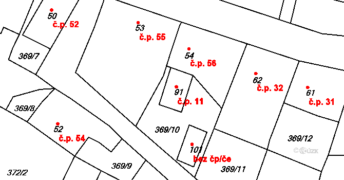 Veselá 11 na parcele st. 91 v KÚ Veselá u Rokycan, Katastrální mapa