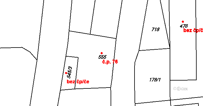 Olivětín 76, Broumov na parcele st. 555 v KÚ Broumov, Katastrální mapa