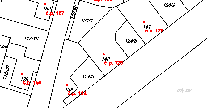 Břehy 125 na parcele st. 140 v KÚ Břehy, Katastrální mapa