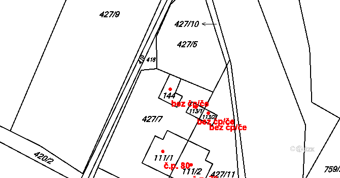 Líšnice 79093647 na parcele st. 144 v KÚ Líšnice u Mohelnice, Katastrální mapa