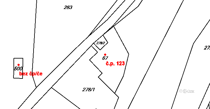 Rejhotice 123, Loučná nad Desnou na parcele st. 67 v KÚ Rejhotice, Katastrální mapa
