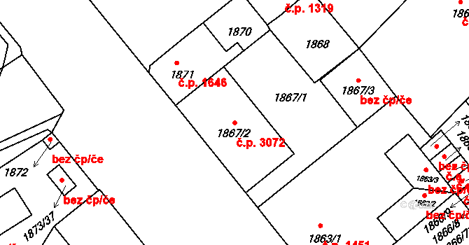 Louny 3072 na parcele st. 1867/2 v KÚ Louny, Katastrální mapa