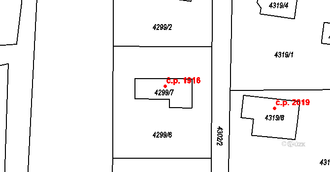 Šenov 1916 na parcele st. 4299/7 v KÚ Šenov u Ostravy, Katastrální mapa