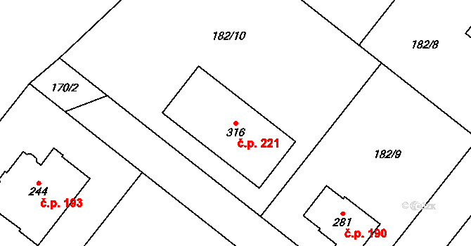 Litohoř 221 na parcele st. 316 v KÚ Litohoř, Katastrální mapa
