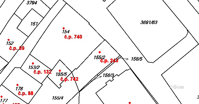 Žirovnice 243 na parcele st. 155/2 v KÚ Žirovnice, Katastrální mapa