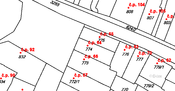 Kamenice nad Lipou 64 na parcele st. 774 v KÚ Kamenice nad Lipou, Katastrální mapa