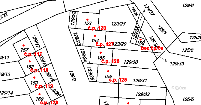 Chocenice 126 na parcele st. 155 v KÚ Chocenice, Katastrální mapa