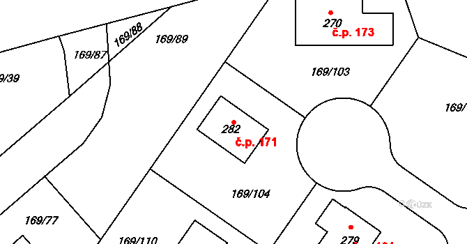Tuchoraz 171 na parcele st. 282 v KÚ Tuchoraz, Katastrální mapa