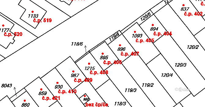 Březí 406 na parcele st. 895 v KÚ Březí u Mikulova, Katastrální mapa