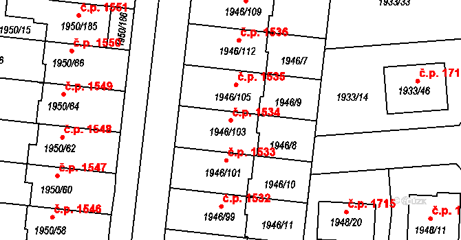 Holešov 1534 na parcele st. 1946/103 v KÚ Holešov, Katastrální mapa