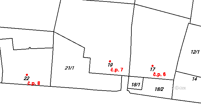 Lutotín 7, Bílovice-Lutotín na parcele st. 19 v KÚ Lutotín, Katastrální mapa