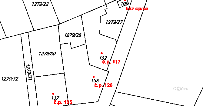 Plenkovice 117 na parcele st. 132 v KÚ Plenkovice, Katastrální mapa