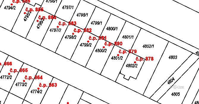 Žižkov 880, Kutná Hora na parcele st. 4800/2 v KÚ Kutná Hora, Katastrální mapa