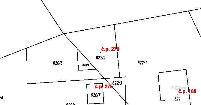 Kovalovice 276 na parcele st. 622/2 v KÚ Kovalovice, Katastrální mapa