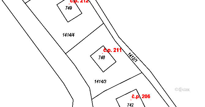 Hřebečná 211, Abertamy na parcele st. 748 v KÚ Hřebečná, Katastrální mapa