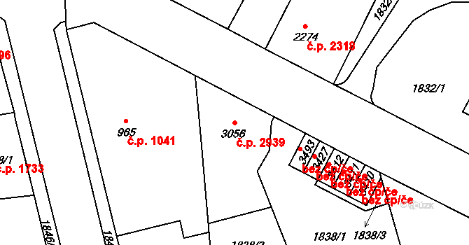 Jablonec nad Nisou 2939 na parcele st. 3056 v KÚ Jablonec nad Nisou, Katastrální mapa