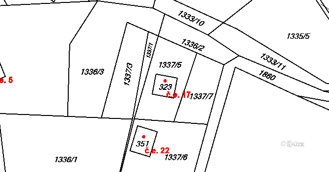 Guty 17, Třinec na parcele st. 323 v KÚ Guty, Katastrální mapa