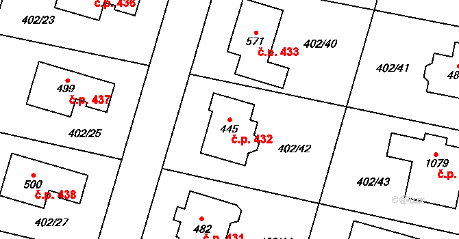 Zvole 432 na parcele st. 445 v KÚ Zvole u Prahy, Katastrální mapa