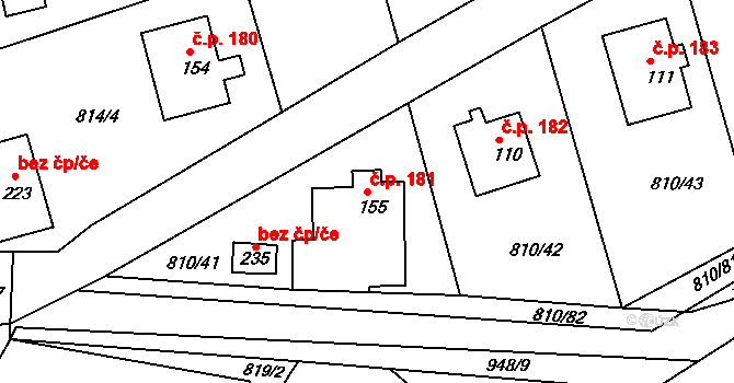 Vysoká Pec 181, Bohutín na parcele st. 155 v KÚ Tisová u Bohutína, Katastrální mapa