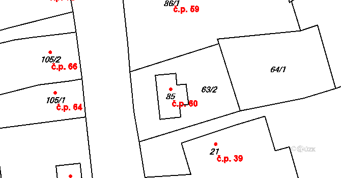 Česká Ves 60, Jablonné v Podještědí na parcele st. 85 v KÚ Česká Ves v Podještědí, Katastrální mapa