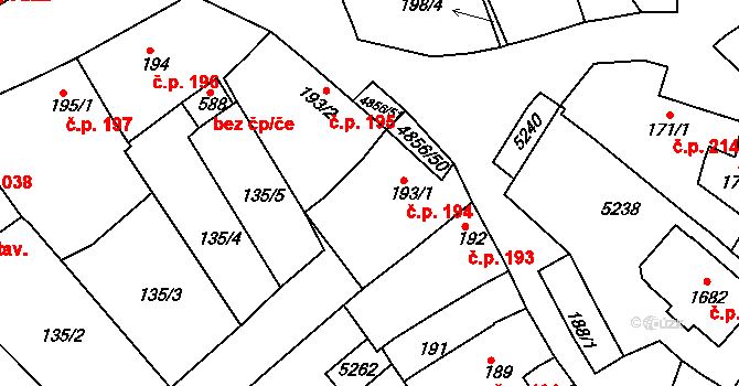 Čejkovice 194 na parcele st. 193/1 v KÚ Čejkovice, Katastrální mapa