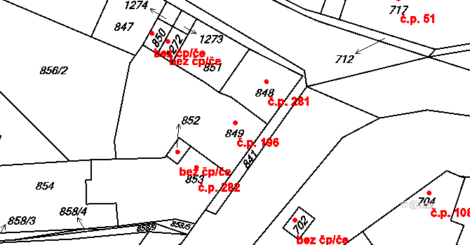 Hřebeč 196 na parcele st. 849 v KÚ Hřebeč, Katastrální mapa