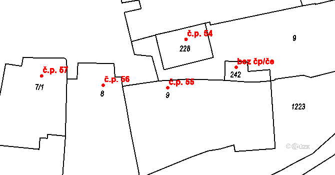 Rostěnice 55, Rostěnice-Zvonovice na parcele st. 9 v KÚ Rostěnice, Katastrální mapa