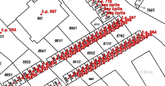 Vyškov-Předměstí 588, Vyškov na parcele st. 880/4 v KÚ Vyškov, Katastrální mapa