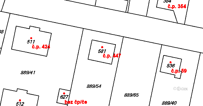 Cerhenice 447 na parcele st. 581 v KÚ Cerhenice, Katastrální mapa