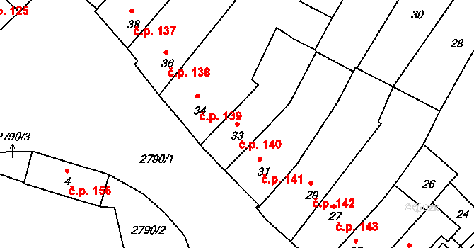 Dačice I 140, Dačice na parcele st. 33 v KÚ Dačice, Katastrální mapa