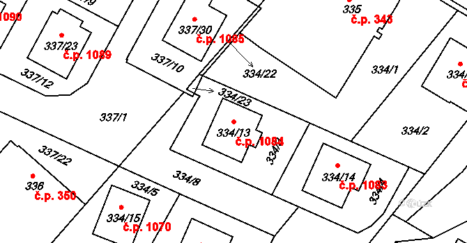Třeboň II 1084, Třeboň na parcele st. 334/13 v KÚ Třeboň, Katastrální mapa