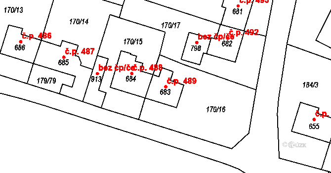 Košťany 489 na parcele st. 683 v KÚ Košťany, Katastrální mapa