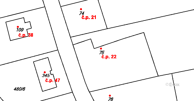 Drahlovice 22, Skuhrov na parcele st. 75 v KÚ Skuhrov pod Brdy, Katastrální mapa