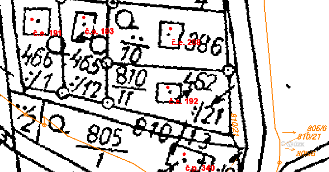 Vráž 192 na parcele st. 462 v KÚ Vráž u Berouna, Katastrální mapa