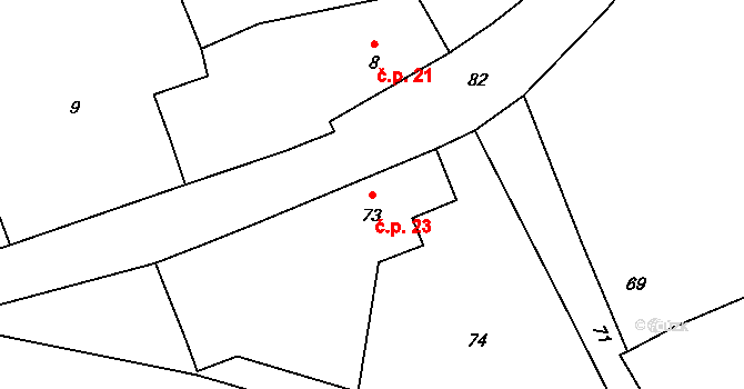 Dědinka 23, Troubelice na parcele st. 73 v KÚ Dědinka, Katastrální mapa