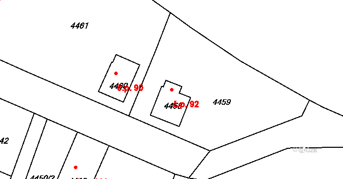 Mimoň V 92, Mimoň na parcele st. 4458 v KÚ Mimoň, Katastrální mapa