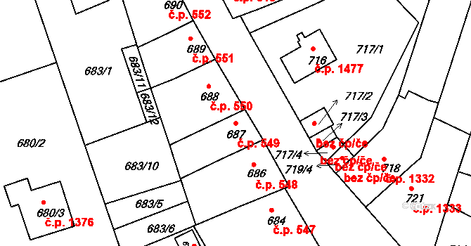 Roudnice nad Labem 549 na parcele st. 687 v KÚ Roudnice nad Labem, Katastrální mapa